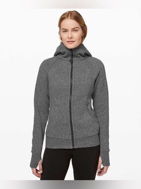 NWOT Lululemon Scuba Hoodie Light Cotton Fleece, Heathered Speckled Black Size 8